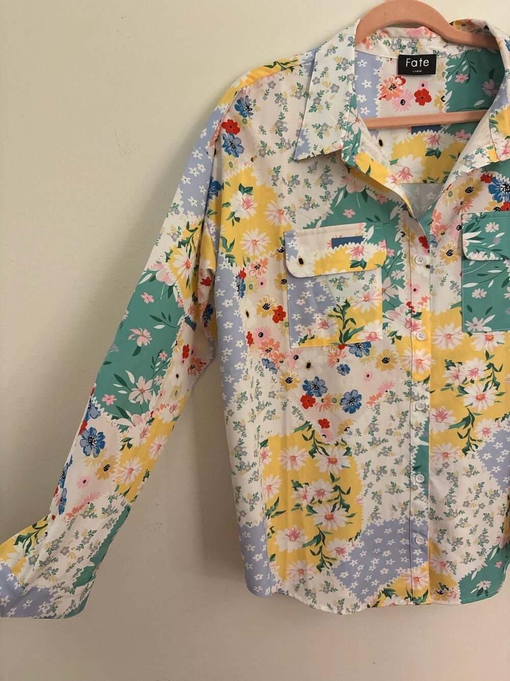 Fate Multicolor Floral Patchwork Button-Up Shirt … - image 5